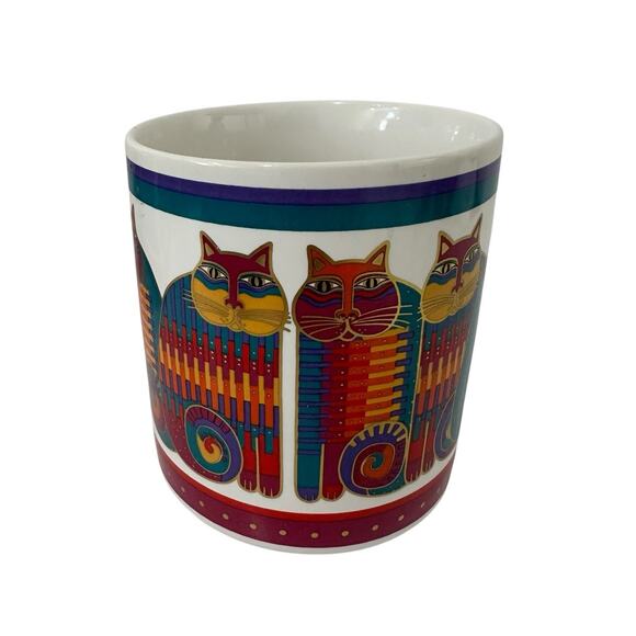 Laurel Burch Rainbow Cat Cousins Mug 1988 Colorful Ceramic Coffee Cup with Box - Picture 7 of 12